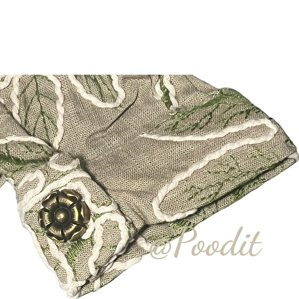 GALITA Olive linen embroidered with raised stitching jacket and pant set size L - Picture 7 of 9